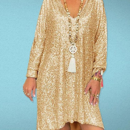 Women's Sequin A-Line Party Dress with Princess Sleeves, Elegant Commute Style