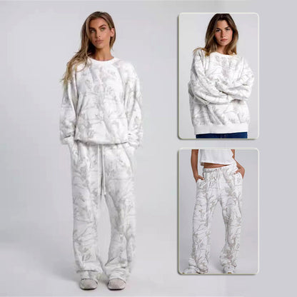 Jennifer – Camouflage Hoodie Maple Leaf Print Two Piece Set