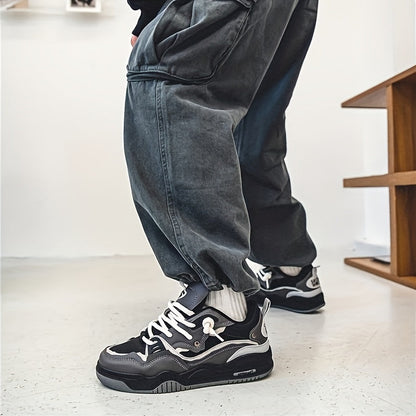 Men's Casual Sport Sneakers with Geometric Design and Lace-Up Closure