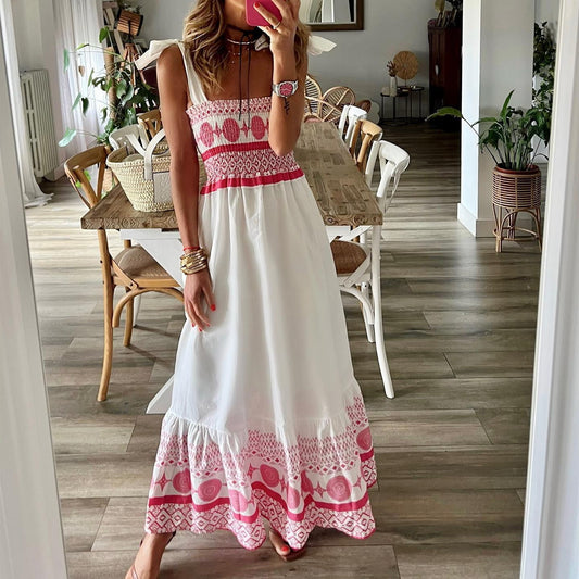 Alice – Long Printed Dress with Elastic Laces