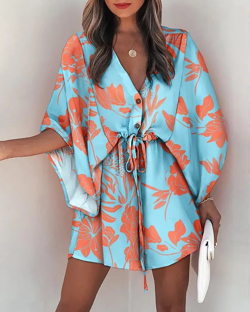Ruth – Printed Beach Dress with V-Neck