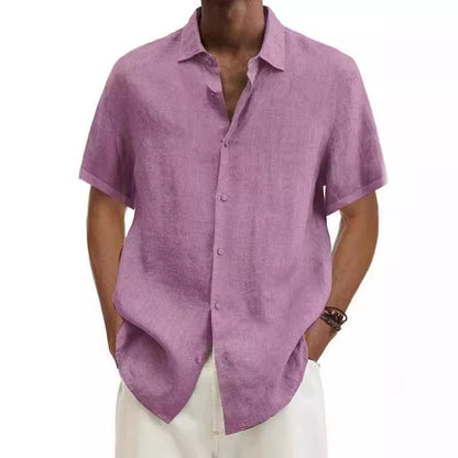 Men's Casual Short Sleeve Button Down Linen Blend Shirt – Relaxed Summer Style