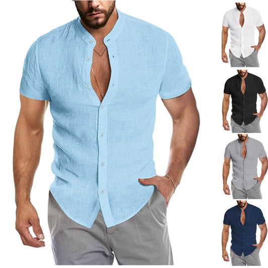 Elliott – V-neck Vegan Linen Cardigan with Stand-up Collar