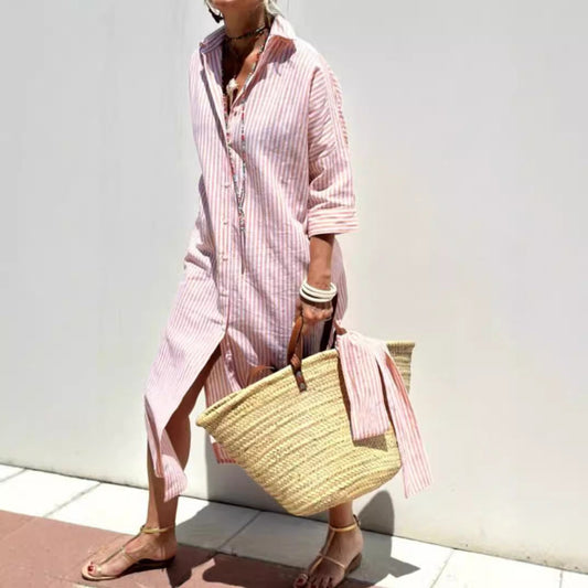 Francesca – New Half Sleeve Striped Cardigan Dress