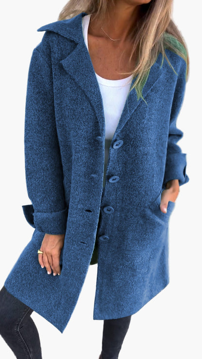 Women's Casual Long Coat with Turn-Up Sleeves – Stylish Everyday Outerwear