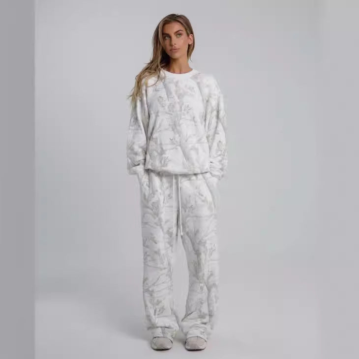 Jennifer – Camouflage Hoodie Maple Leaf Print Two Piece Set
