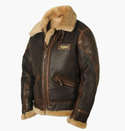 Men's Vintage Aviator Shearling Bomber Jacket for Winter