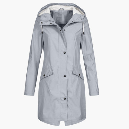 Women's Waterproof Windproof Rain Jacket – Modern Knee-Length Outdoor Coat