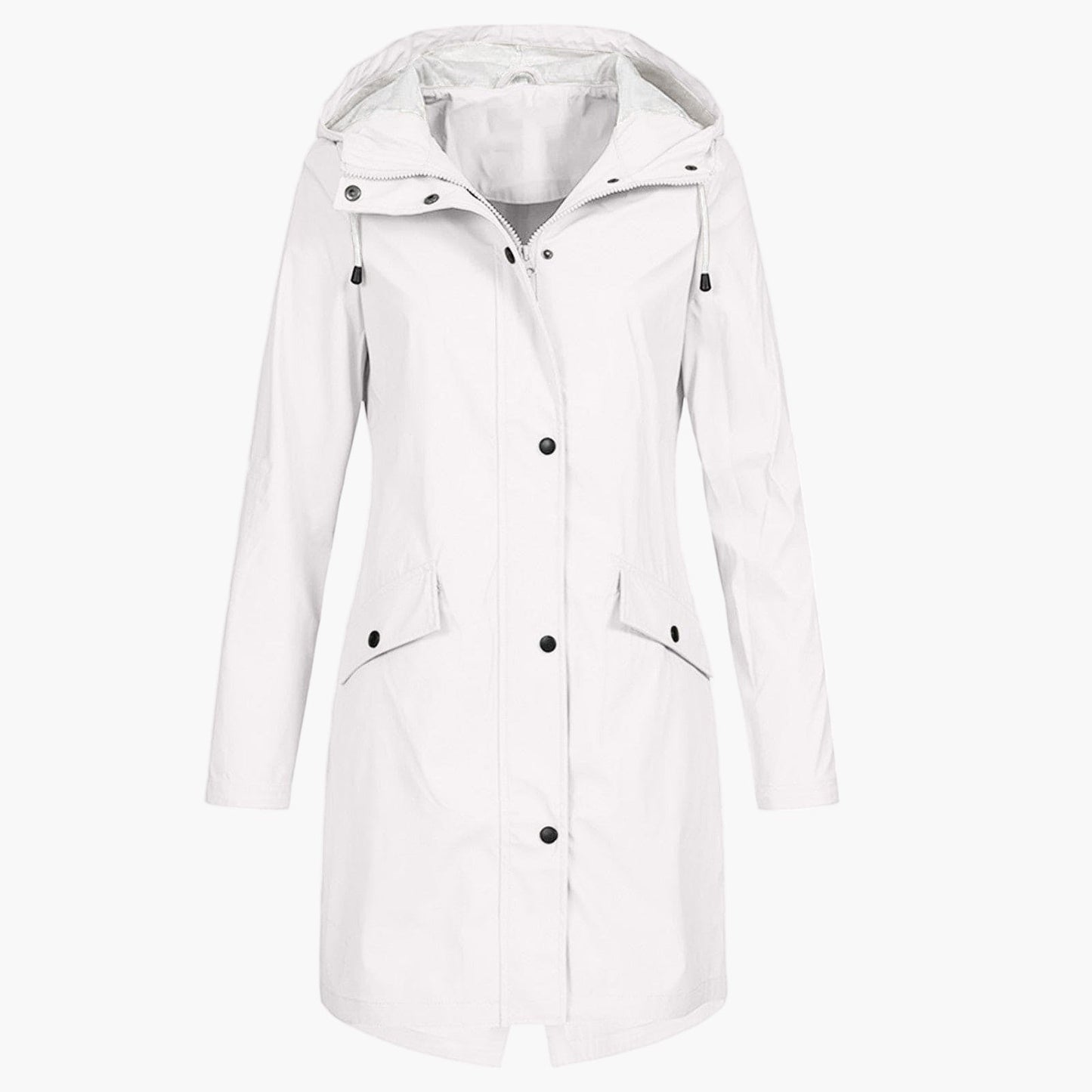 Women's Waterproof Windproof Rain Jacket – Modern Knee-Length Outdoor Coat
