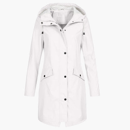 Women's Waterproof Windproof Rain Jacket – Modern Knee-Length Outdoor Coat