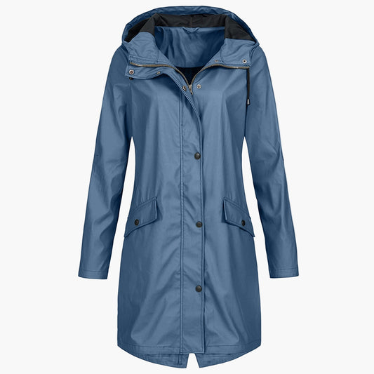 Women's Waterproof Windproof Rain Jacket – Modern Knee-Length Outdoor Coat