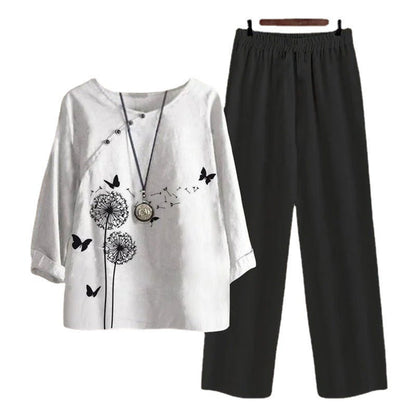 Angela – Spring New Women's Five-quarter Sleeve Printed Top and Pants Set