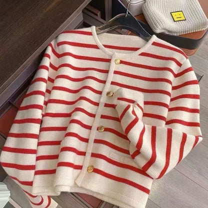 Phoebe – Cropped Knitted Cardigan with Stripes