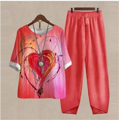 Angela – Spring New Women's Five-quarter Sleeve Printed Top and Pants Set