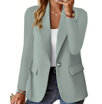 Katie – Polyester Autumn Long Sleeve Solid Color Cardigan Suit Jacket