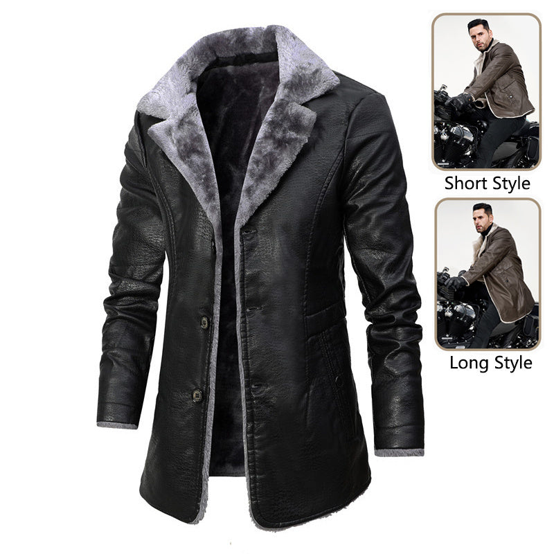 Gary – Plush Lapel Vegan Leather Jacket for Men