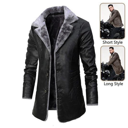 Gary – Plush Lapel Vegan Leather Jacket for Men