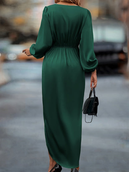 Women's Elegant Formal Wrap Surplice Neckline Ruched Midi Dress