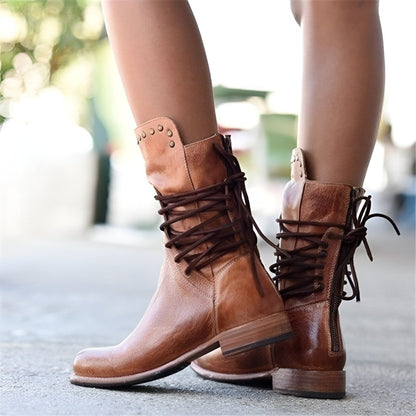 Women's Vintage Lace-Up Leather Boots – Adventure-Ready Classic Style