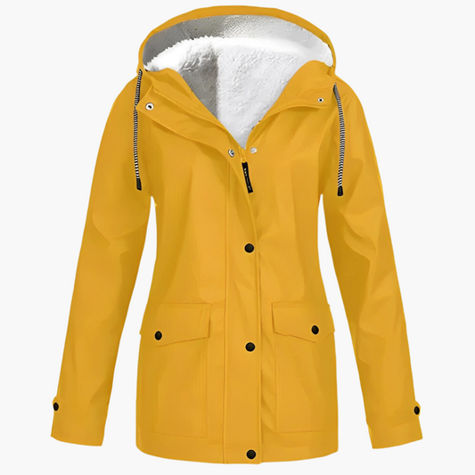 Women's Fleece-Lined Waterproof Winter Rain Jacket – Stylish Outdoor Coat for Cold and Wet Weather