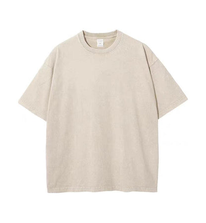 Katy – Pure Cotton Distressed T-shirt with Retro Round Neck and Short Sleeves