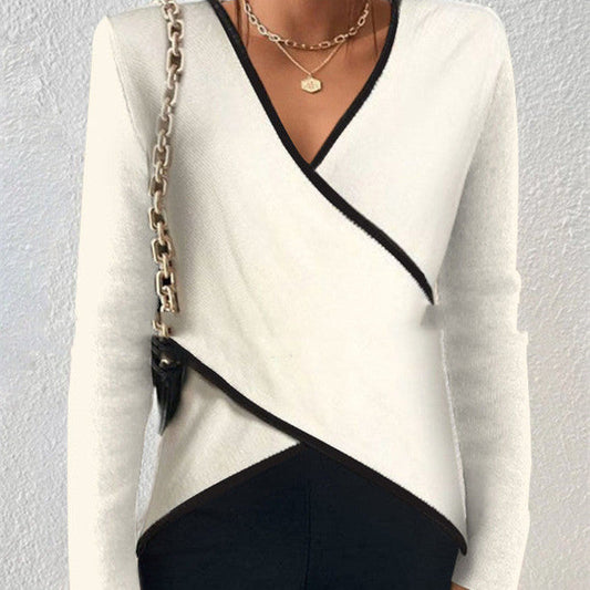 Marie – Solid Color Short Sleeve Top with Cross Stitch