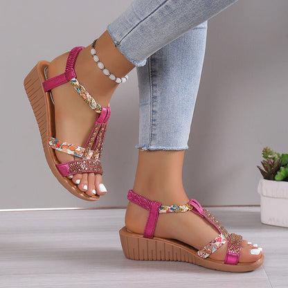 Melanie – Casual Wedges Sandals with Rhinestone Summer Plus-size Peep-toe Roman Shoes