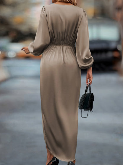 Women's Elegant Formal Wrap Surplice Neckline Ruched Midi Dress