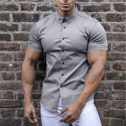 Doug – Men's Fashion Slim Solid Color Cardigan Short Sleeve Shirt