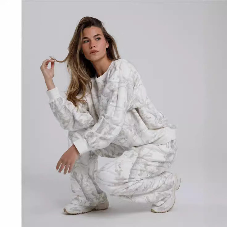 Jennifer – Camouflage Hoodie Maple Leaf Print Two Piece Set