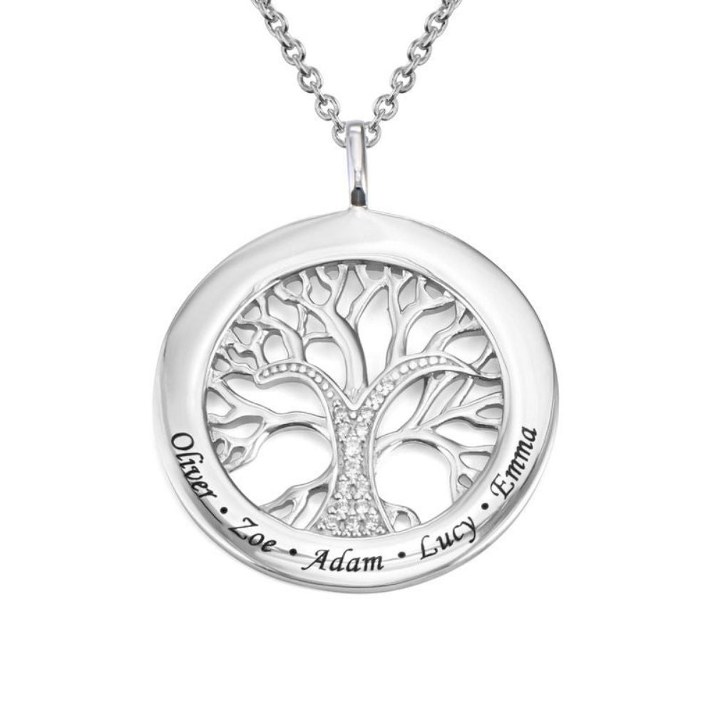 Francesca – Women's Family Tree Necklace with Engraving and Zirconia