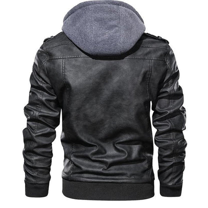 Men's Modern Moto Biker Faux Leather Jacket with Removable Hoodie - Urban Street Style