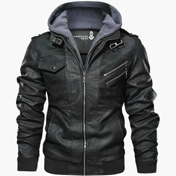 Men's Modern Moto Biker Faux Leather Jacket with Removable Hoodie - Urban Street Style