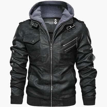Men's Modern Moto Biker Faux Leather Jacket with Removable Hoodie - Urban Street Style