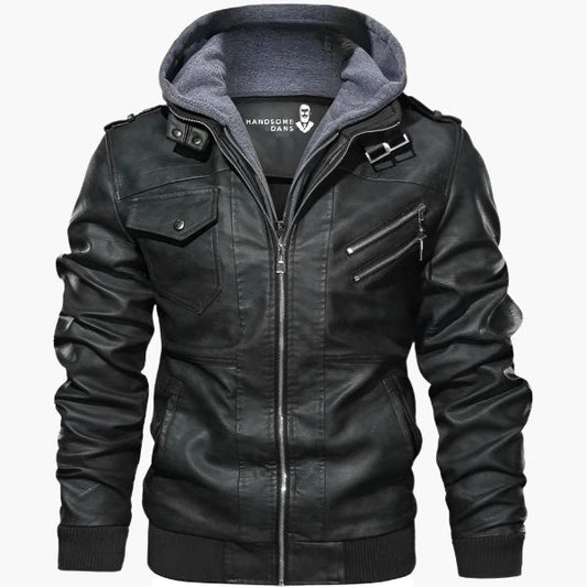 Men's Modern Moto Biker Faux Leather Jacket with Removable Hoodie - Urban Street Style