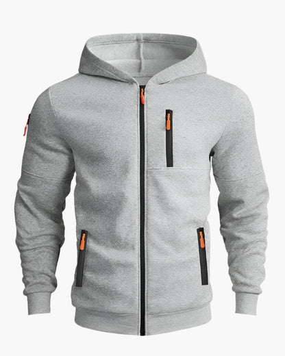 Men's Casual Full-Zip Hoodie Jacket with Adjustable Hood and Pockets