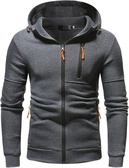 Men's Casual Full-Zip Hoodie Jacket with Adjustable Hood and Pockets