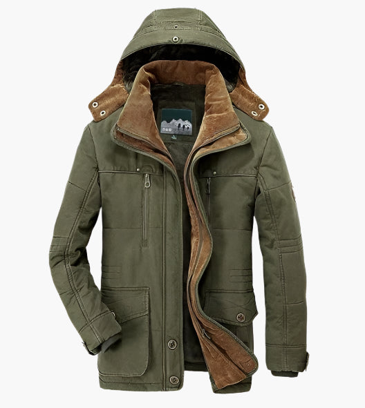 Men's Outdoor Winter Parka Jacket with Fleece Lining and Detachable Hood