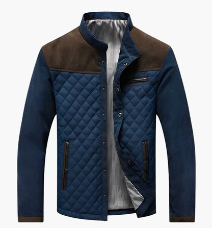 Men's Quilted Patchwork Casual Jacket – Modern Stand Collar Outerwear for Spring & Autumn