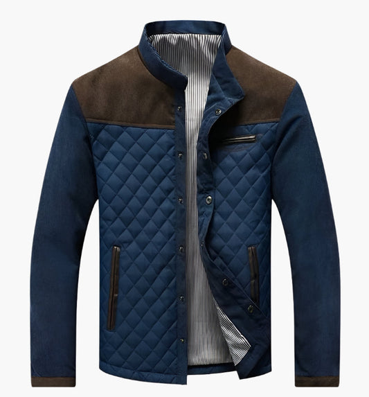 Men's Quilted Patchwork Casual Jacket – Modern Stand Collar Outerwear for Spring & Autumn