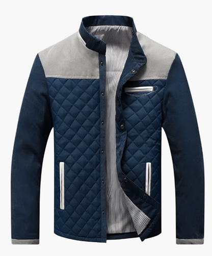 Men's Quilted Patchwork Casual Jacket – Modern Stand Collar Outerwear for Spring & Autumn