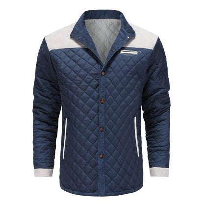 Men's Quilted Patchwork Casual Jacket – Modern Stand Collar Outerwear for Spring & Autumn
