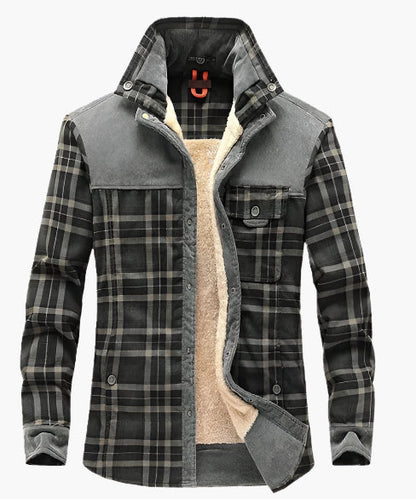 Men's Outdoor Plaid Fleece-Lined Shirt Jacket – Classic Stand Collar Workwear