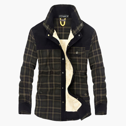 Men's Outdoor Plaid Fleece-Lined Shirt Jacket – Classic Stand Collar Workwear