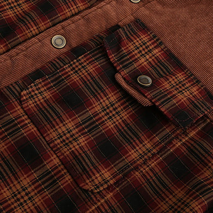 Men's Outdoor Plaid Fleece-Lined Shirt Jacket – Classic Stand Collar Workwear