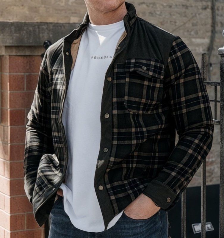 Men's Outdoor Plaid Fleece-Lined Shirt Jacket – Classic Stand Collar Workwear
