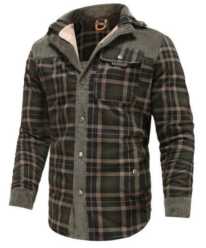 Men's Outdoor Plaid Fleece-Lined Shirt Jacket – Classic Stand Collar Workwear