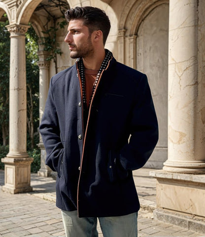 Men's Modern Slim Fit Pea Coat with Removable Collar – Elegant Business & Evening Outerwear