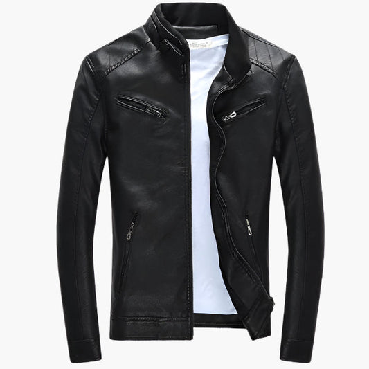 Men's Biker Style Casual PU Leather Jacket for Night Out