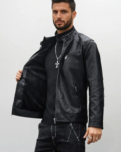 Men's Biker Style Casual PU Leather Jacket for Night Out